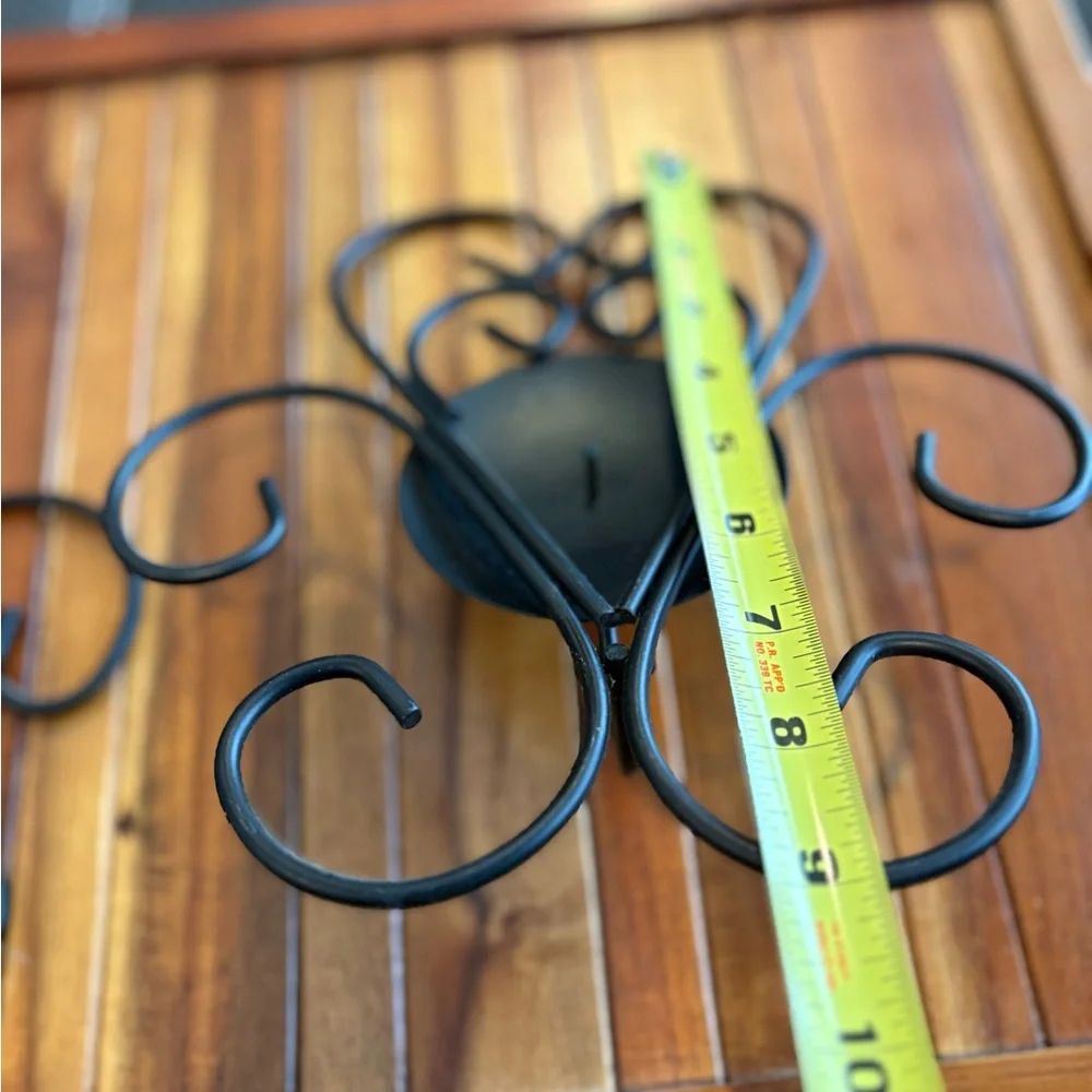 2 Black Wrought Iron Scroll Heart Metal Wall Sconce Pillar Candle Holders